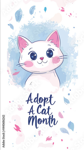 simple playful vector illustration appeling design and colors cute cat text Adopt A Cat Month