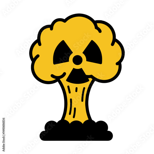Nuclear explosion icon with radiation symbol for hazard warning apps and educational websites