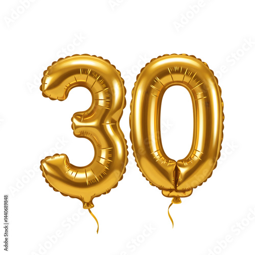Golden thirty balloon number floating for milestone birthday celebration