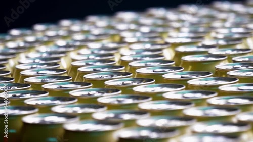 Brewery, bottling beer on aluminum kegs on conveyor lines. Industrial work, automated modern food and beverage production