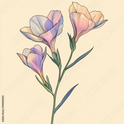 minimal freesia pastel outline,