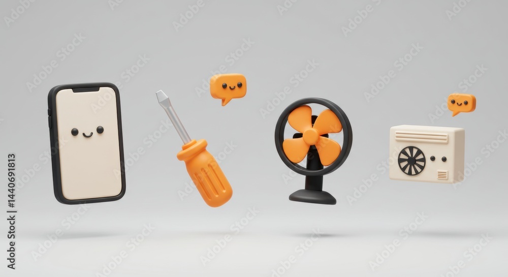 Appliance Repair: Cartoon Icons for Service and Support Appliance Repair: Cartoon Icons for Service and Support