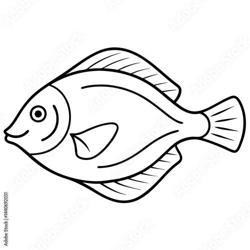 Minimalist One-Line Flounder Vector Art