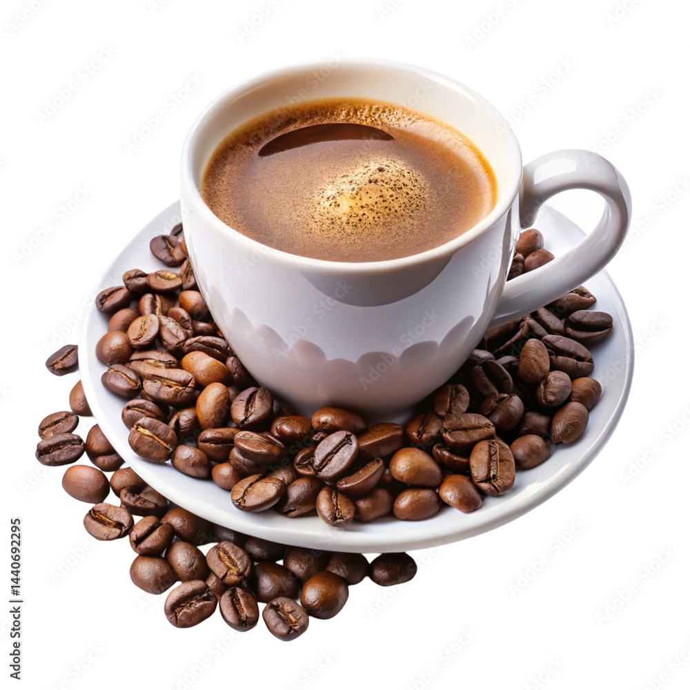 cup of coffee with beans cup of coffee with beans