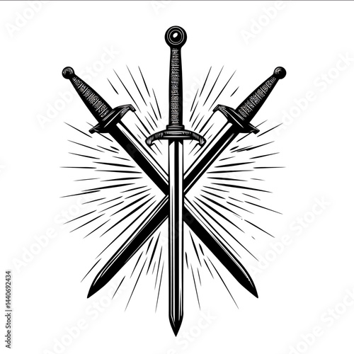 2 Swords gleaming in the sun as battle begins SVG Monochrome Black Flat Vector Isolated on White Background