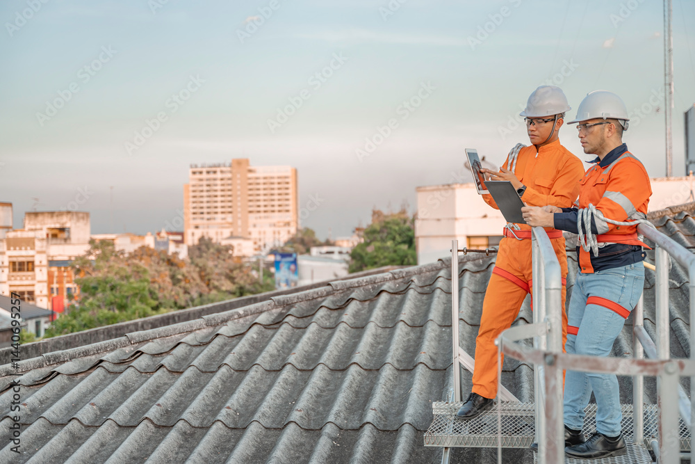 Telecommunication Engineers Working on 5G Tower,Technicians Climbing High Telecom Poles,Ensuring Network Maintenance with Safety Equipment