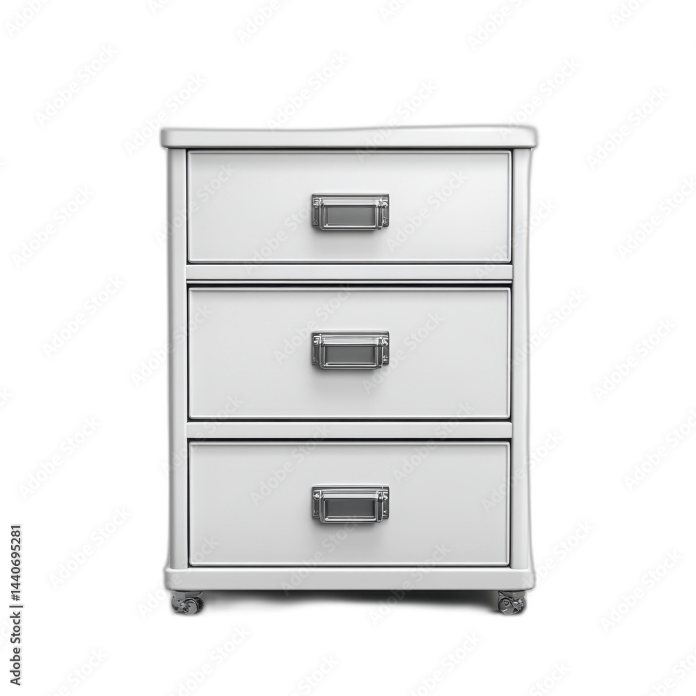 White nightstand with drawers isolated on transparent background. White nightstand with drawers isolated on transparent background.