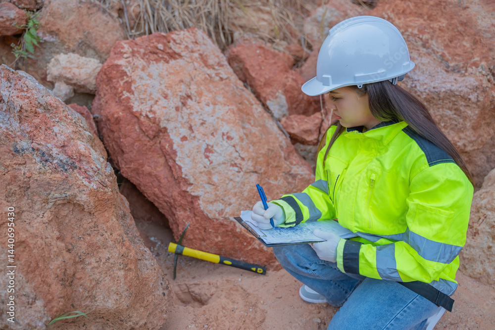 Geologist surveying mine,Explorers collect soil samples to look for minerals,exploring the depths of the earth,analyzing rock formations