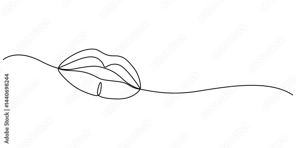 Obraz premium Human Lips Continuous Line Icon, Lips continuous one line drawing. Woman lips logo on white background. Vector illustration for banner, posters, card, design element, template, web, World kiss day pro