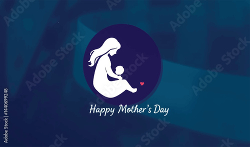 Elegant Mother and Child Silhouette, Happy Mother's Day Art, Deep Blue , Woman hold her baby , mothers day vector design with child 