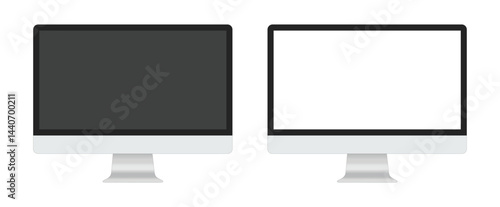 Computer monitor vector, black and white Computer screen illustration for technology and design