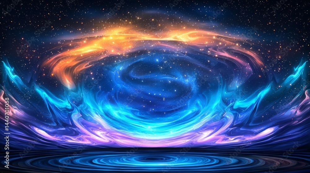 Obraz premium A vivid abstract image showcasing swirling colors and cosmic elements in a stunning visual display.