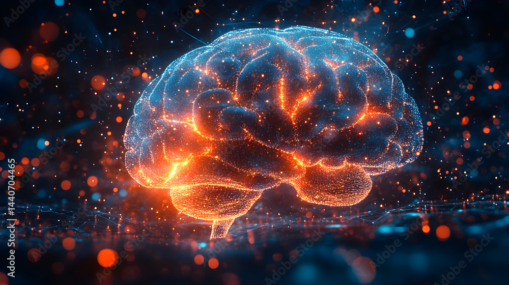 Illuminated brain structure, symbolizing artificial intelligence and data analysis Illuminated brain structure, symbolizing artificial intelligence and data analysis