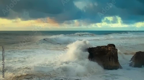 Wallpaper Mural Roaring sea waves and waves crashing against rocks in a stormy sea Torontodigital.ca