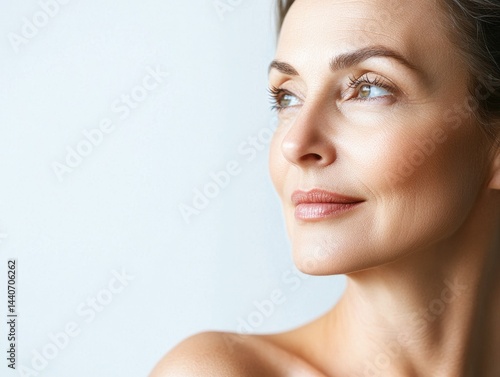Portrait of a mature caucasian female with natural beauty and smooth skin