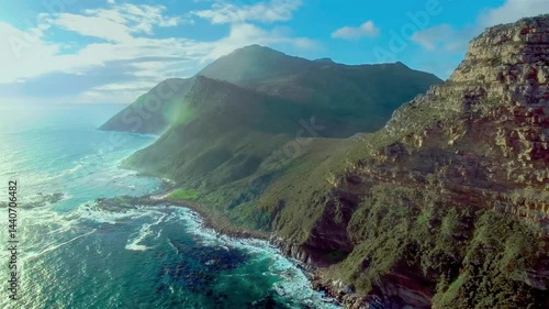 Wallpaper Mural Moving the camera from above the sea and coastline, mountains, and rocks Torontodigital.ca