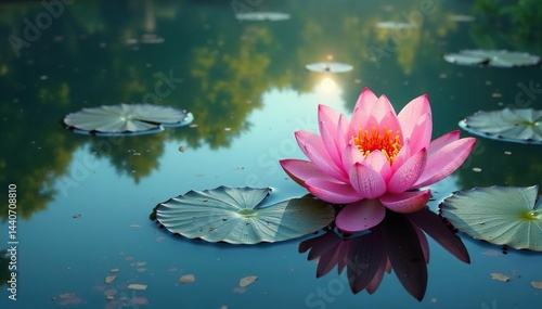 Abstract floral motif imprinted on still lake water, design, nature design