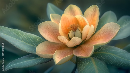 Beautiful Soft-Focus Floral Close-Up with Lush Green Leaves