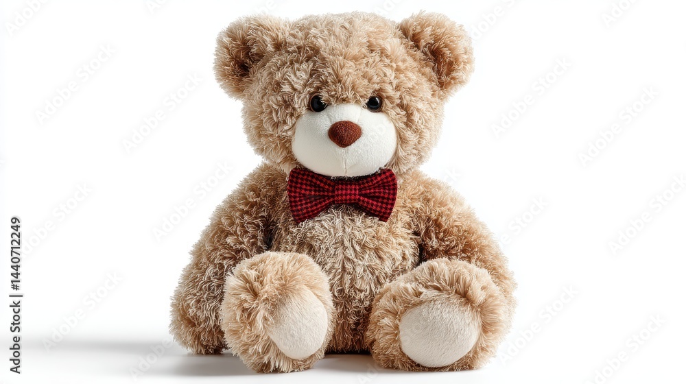 a soft, plush teddy bear with a bowtie on a white isolated background, cute and cuddly design a soft, plush teddy bear with a bowtie on a white isolated background, cute and cuddly design