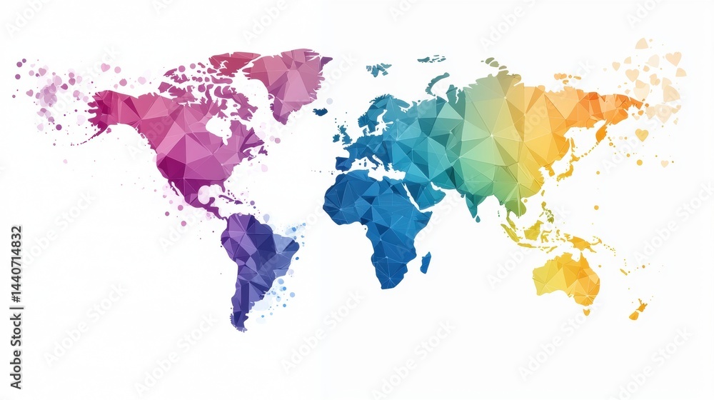 Fototapeta premium Colourful Silhouette Group Diversity Colorful silhouettes forming a world map, representing global diversity and interconnectedness.