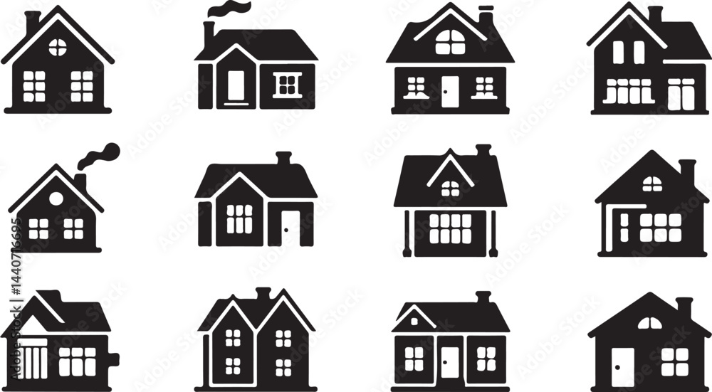 Illustration of House Icons Silhouette Vector for Home, Architecture, and Real Estate Designs Illustration of House Icons Silhouette Vector for Home, Architecture, and Real Estate Designs