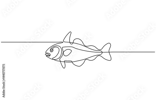 Single one line drawing Fish and wild marine animals concept. Continuous line draw design graphic vector illustration.