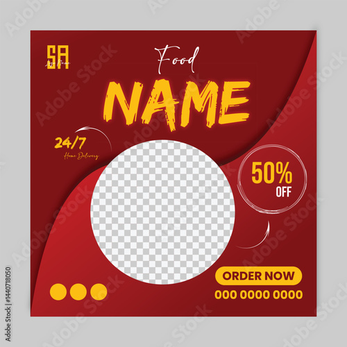 Food Menu Social Media Post design Template For Your Business. Simple and modern social media post design with red gradent accent.