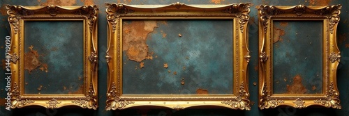 Ornate gold frames, various shapes, aged texture, gold, shaped, shapes