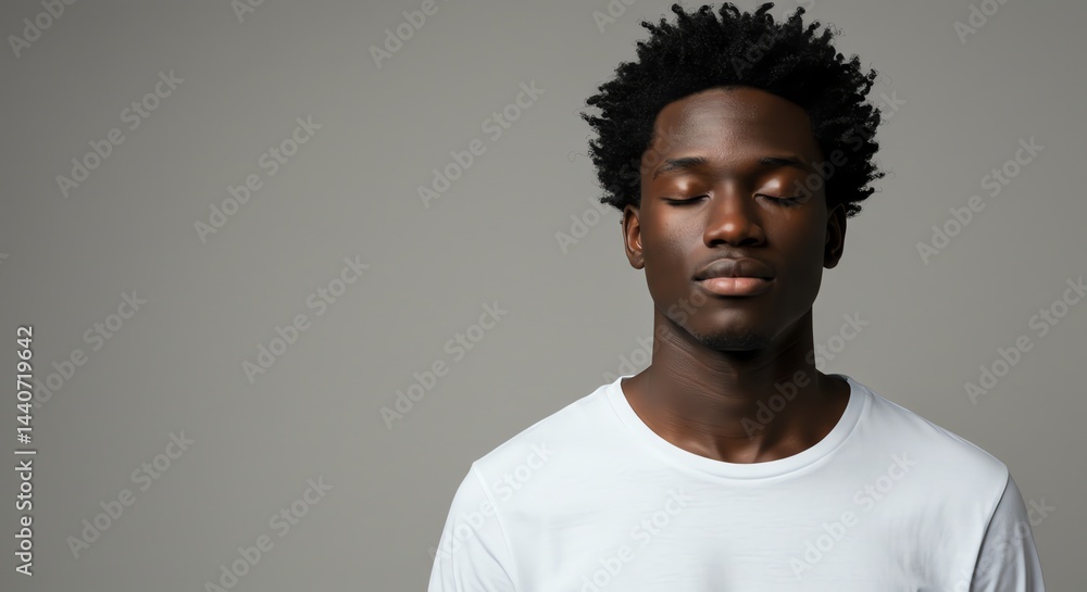 Obraz premium Man Meditating with Eyes Closed for Calmness and Inner Peace