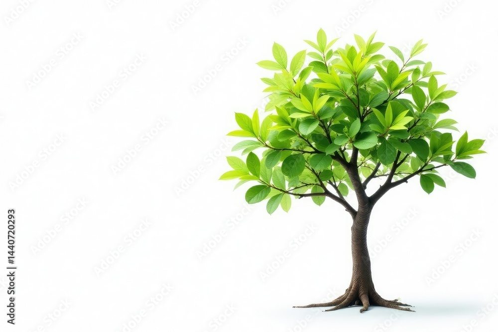 Fototapeta premium Young tree, delicate leaves, isolated white background, botanical, bright