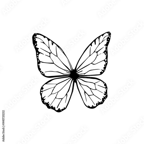 Graphic black and white butterfly wings illustration with copy space