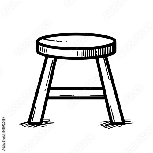 Black and white sketch of a stool on white, for furniture design