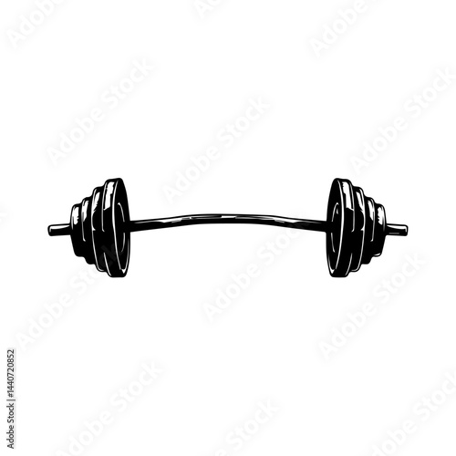 Barbell with weights, black and white illustration for fitness blogs