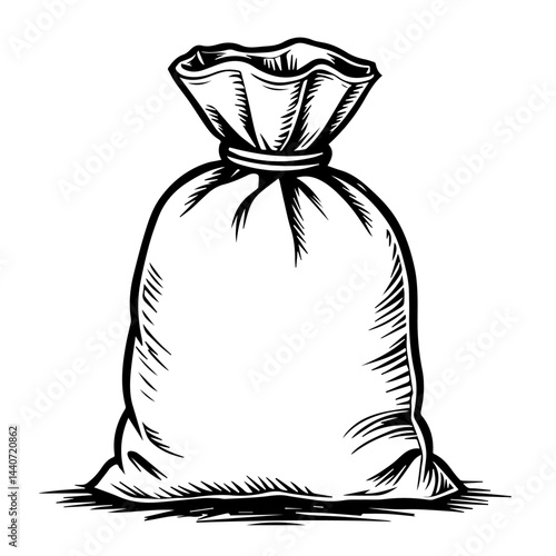 Graphic illustration of a sandbag in black and white