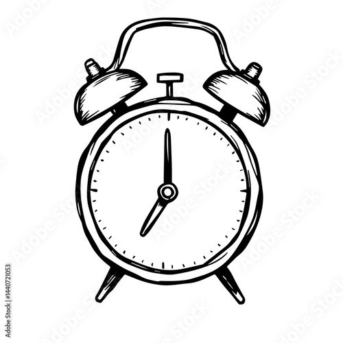 Retro alarm clock illustration in black and white, for time management