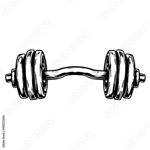 Dumbbell in black and white, illustration for strength training