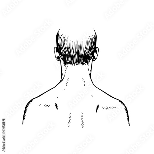 Torso and neck back view line drawing on white, with copy space