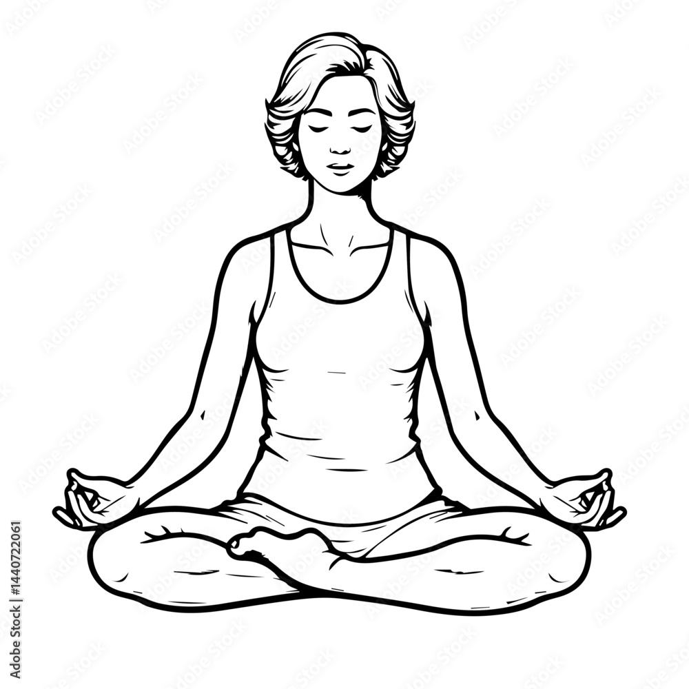 Woman in lotus position meditating in monochrome, for wellness design Woman in lotus position meditating in monochrome, for wellness design