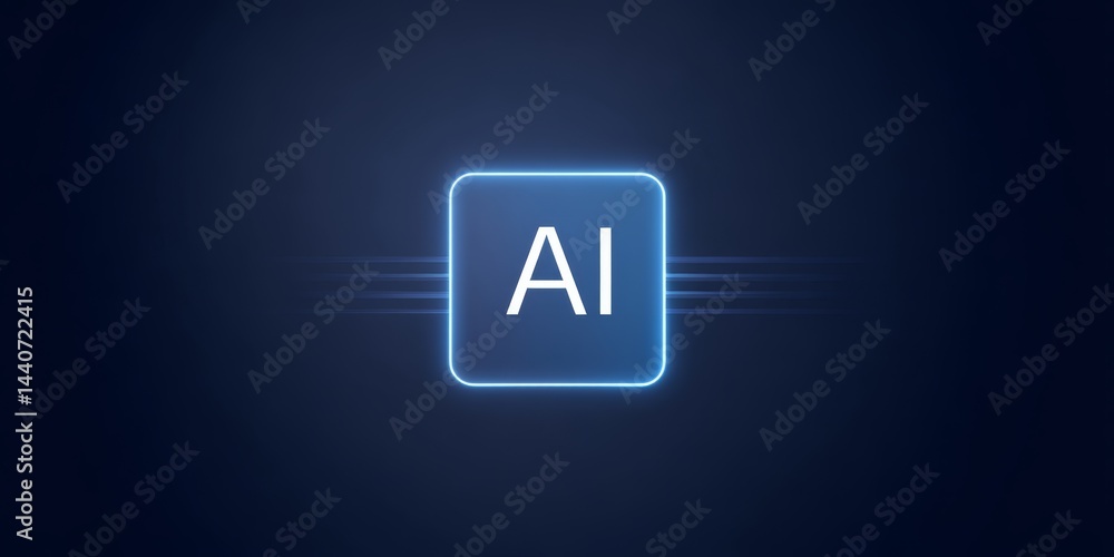 Glowing ai icon on dark background: futuristic technology concept Glowing ai icon on dark background: futuristic technology concept