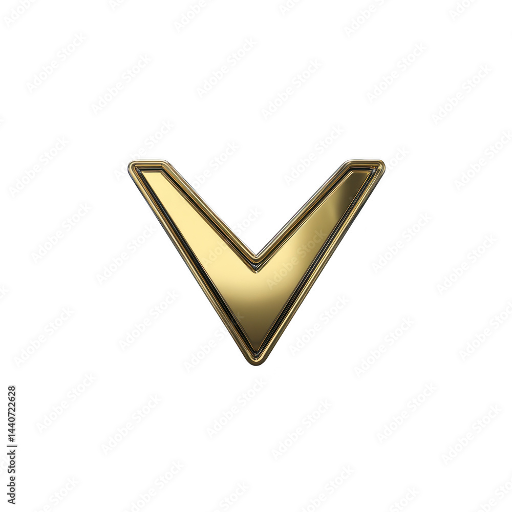 Shiny gold letter V with metallic finish stands out against transparency background, creating sleek and elegant design Shiny gold letter V with metallic finish stands out against transparency background, creating sleek and elegant design