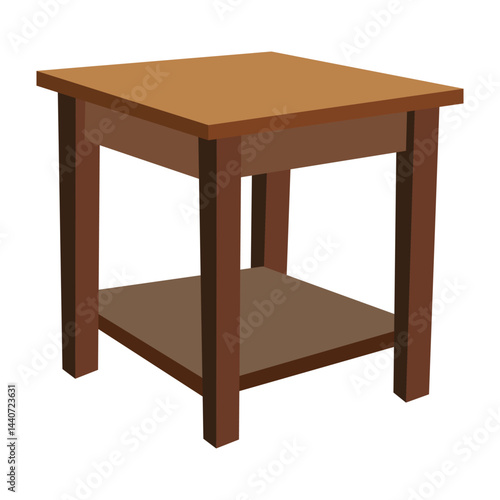 Wooden side table with lower shelf and four straight legs in a simple 3d style design