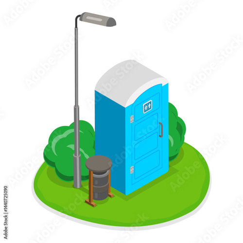3D Isometric Flat Vector Set of Portable Toilets, Public Convenience Facilities. Item 3