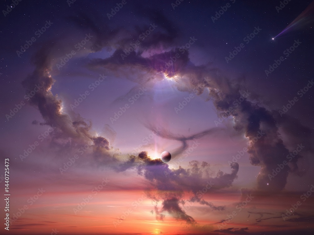Fototapeta premium Ephemeral Sunset Swirling Nebula Landscape