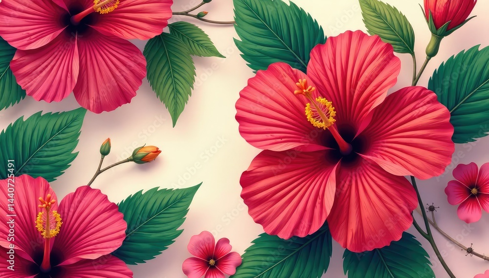 Bold hibiscus repeat, rich colors, stylized petals , surface, fashion Bold hibiscus repeat, rich colors, stylized petals , surface, fashion