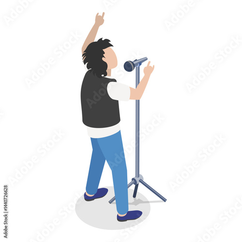 3D Isometric Flat Vector Illustration of Rock Musicians, Young Artists Playing Music Instruments. Item 8