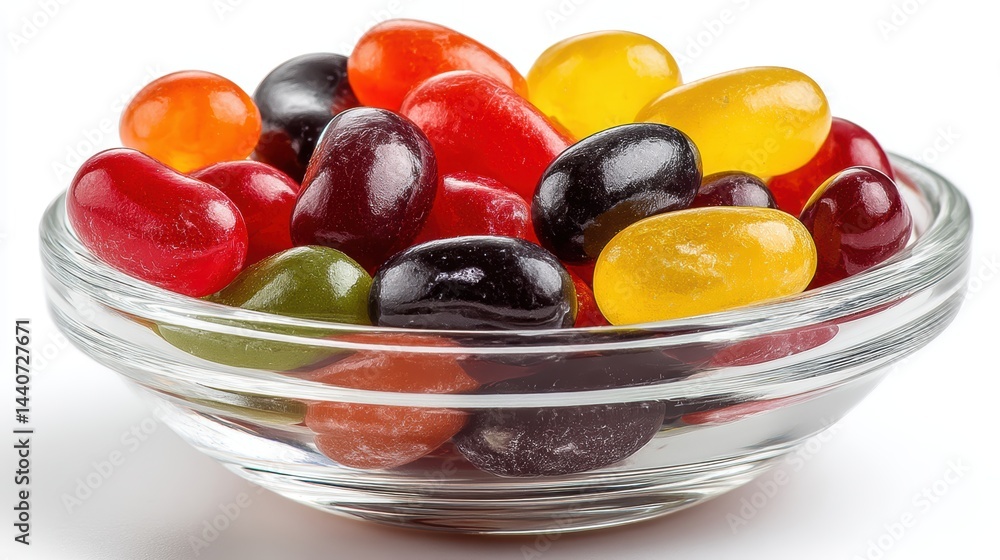 a bowl of colorful jelly beans on a white isolated background, sweet and playful design a bowl of colorful jelly beans on a white isolated background, sweet and playful design