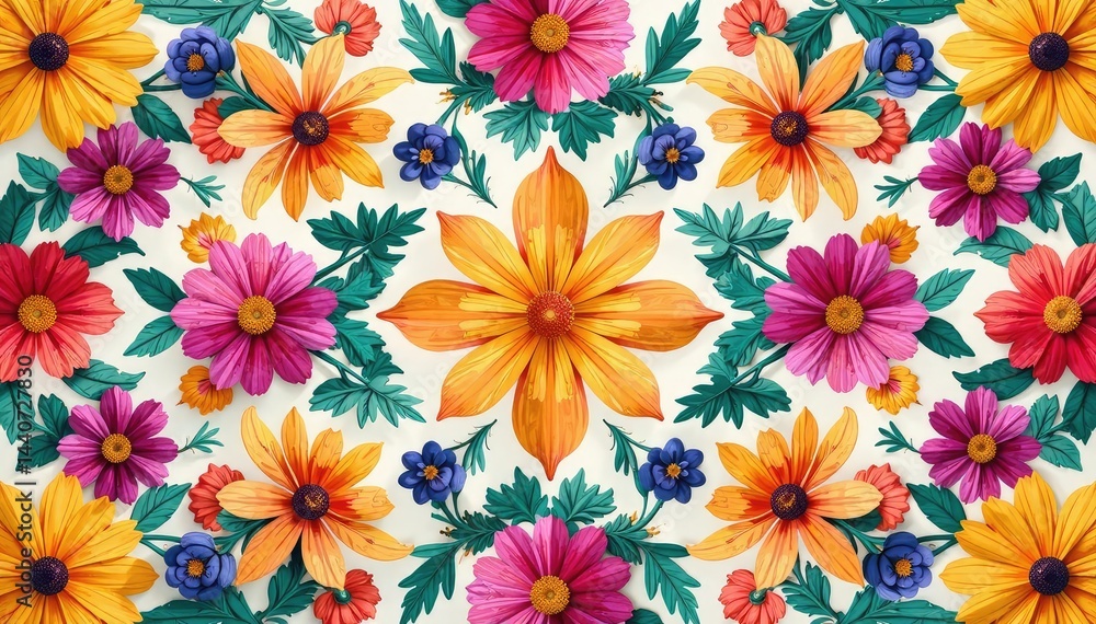 Bold floral motifs arranged in a repeating diamond shape , geometric, vintage, nature Bold floral motifs arranged in a repeating diamond shape , geometric, vintage, nature