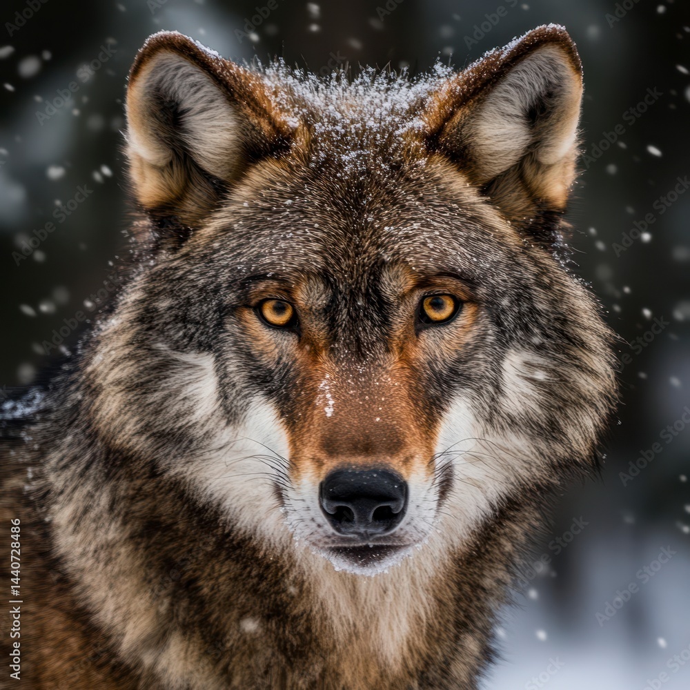 Gray Wolf Portrait in Winter Snowfall Gray Wolf Portrait in Winter Snowfall