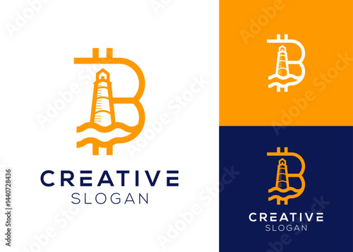 Letter B or bitcoin with lighthouse logo design