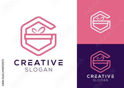 Letter G with gift box or logo design gift for surprise and gift shop